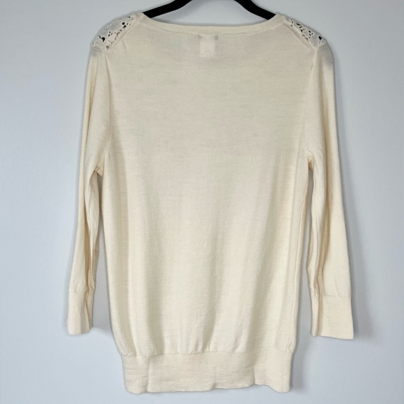 J.Crew 100% Merino Wool Cream Tippi Crewneck with Lace Detail - Picture 2 of 6